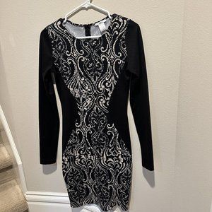 Bar III Black and White Long Sleeve Dress